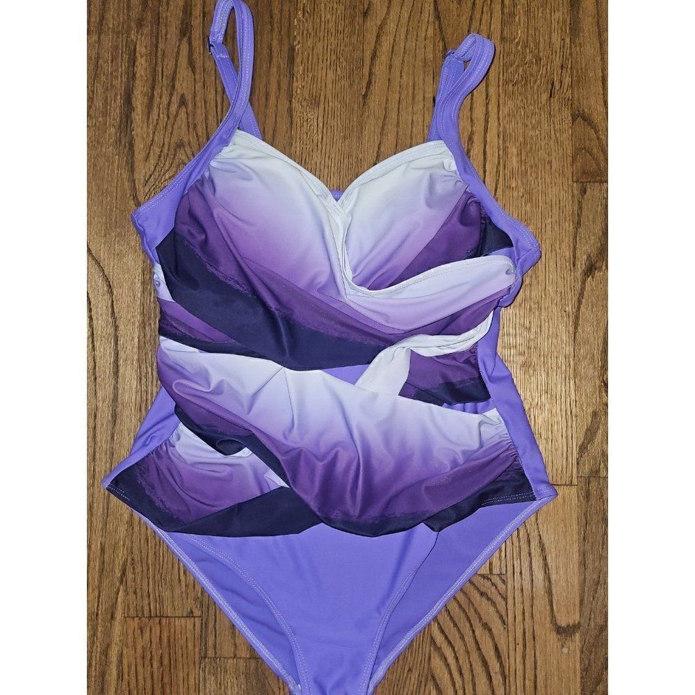 Purple Ombre Slimming One-Piece Swimsuit Women's Size XL